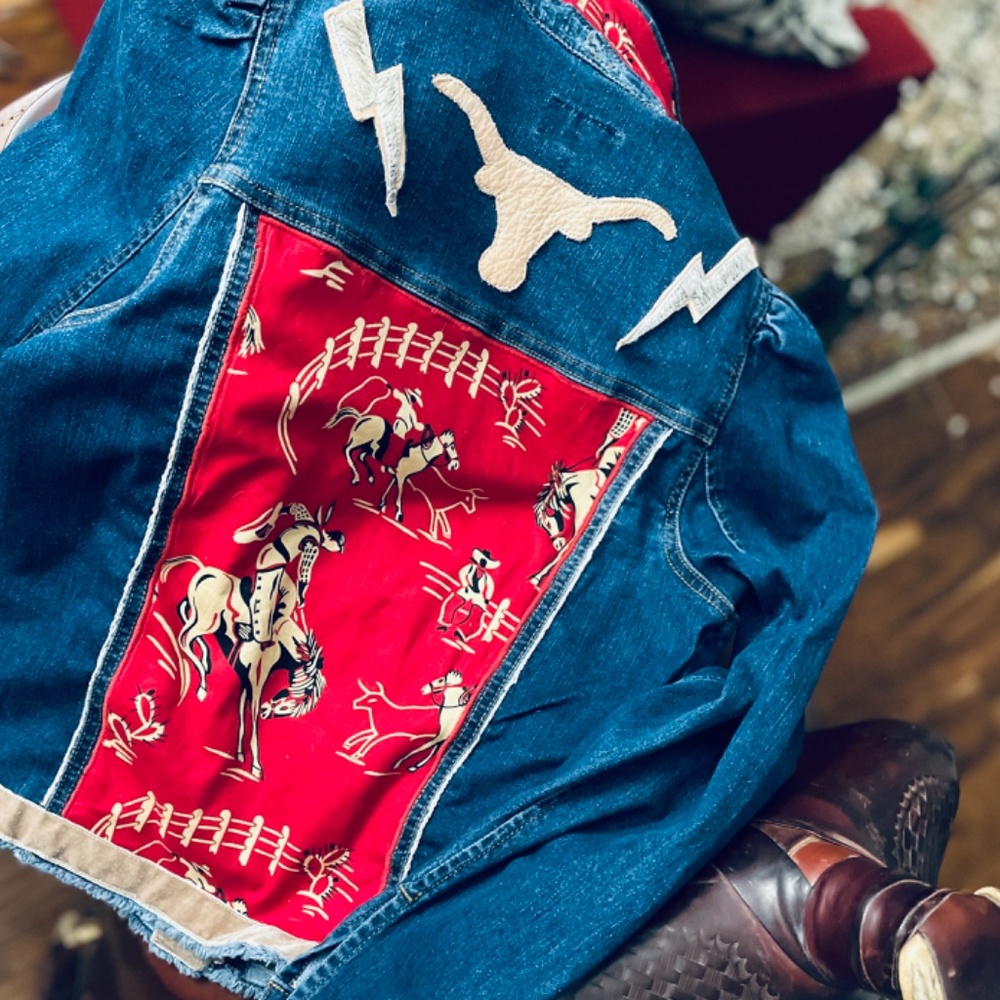 Women's Denim Jacket with Red Rodeo Accents - Picture 5 of 9